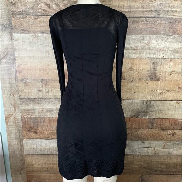 M by Missoni Open Knit V-Neck Dress Cropped Sleeves Solid Black Size XS 0 2 4 - Picture 9 of 15